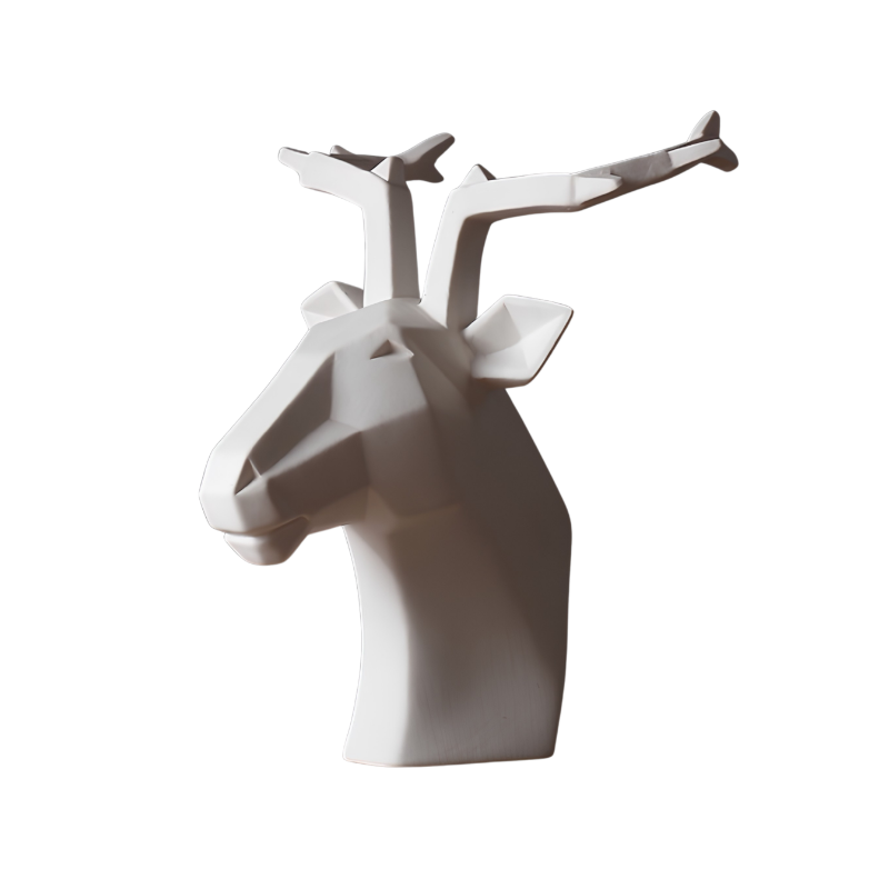 Unglazed Abstract Animal White Deer Head Ornament