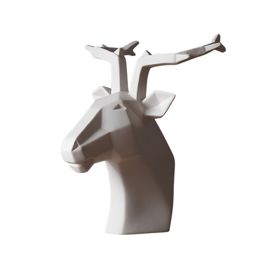 Unglazed Abstract Animal White Deer Head Ornament
