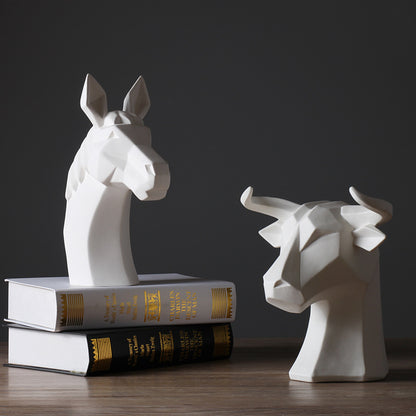 Unglazed Abstract Animal White Horse Head Ornament