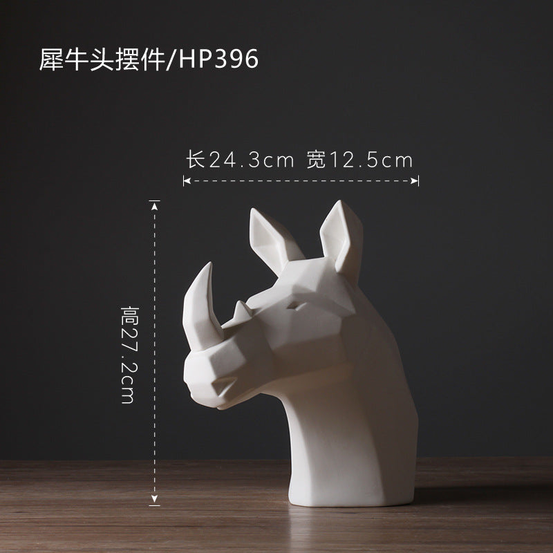 Biscuit Abstract Nordic Style Animal White Rhinoceros Head Ornament Modern Minimalist Living Room Soft Furnishing Home Decoration