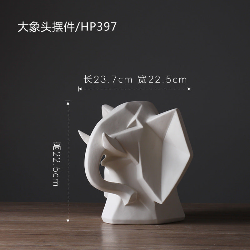 Bisque Abstract Nordic Style Animal White Elephant Head Ornaments Modern Simple Hotel Club Home Decorations