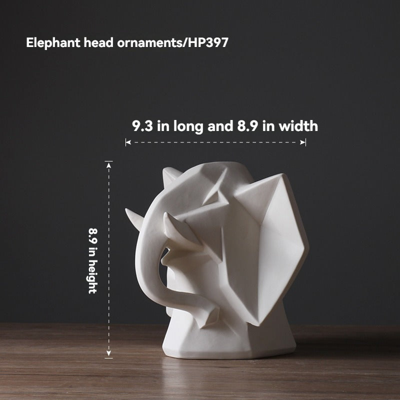 Unglazed Abstract Animal White Elephant Head Ornament