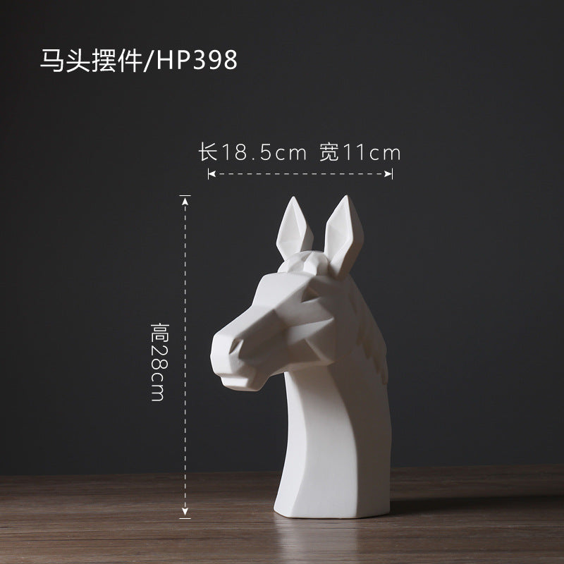 Abstract Nordic Style Animal White Horse Head Ornaments Modern Simple Hotel Living Room Room Home Decorations
