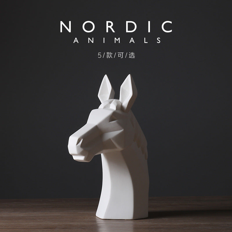 Abstract Nordic Style Animal White Horse Head Ornaments Modern Simple Hotel Living Room Room Home Decorations