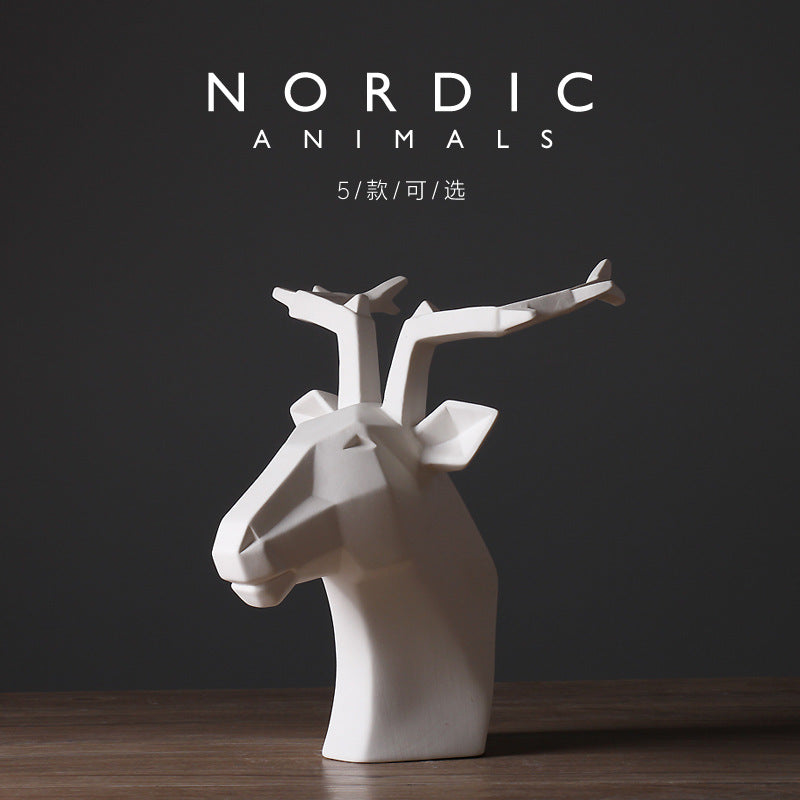 Abstract Nordic Animal White Deer Head Ornaments Modern Simple Hotel Soft Decoration Model Room Interior Decoration