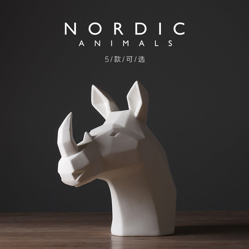 Biscuit Abstract Nordic Style Animal White Rhinoceros Head Ornament Modern Minimalist Living Room Soft Furnishing Home Decoration