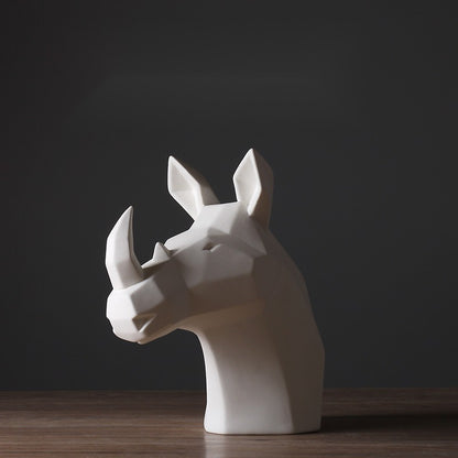 Unglazed Abstract Animal White Rhinoceros Head Ornament
