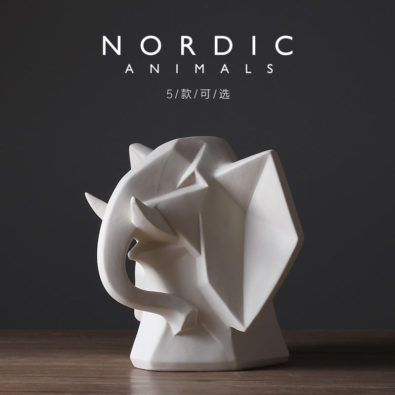 Bisque Abstract Nordic Style Animal White Elephant Head Ornaments Modern Simple Hotel Club Home Decorations