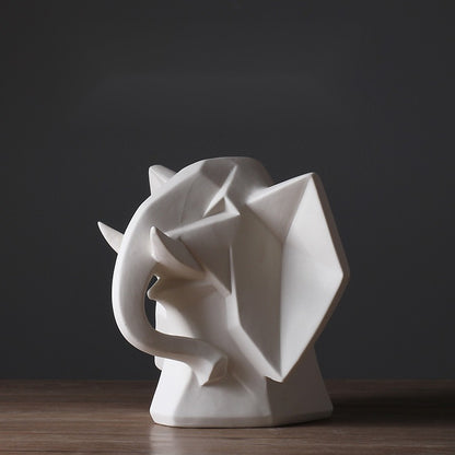 Unglazed Abstract Animal White Elephant Head Ornament